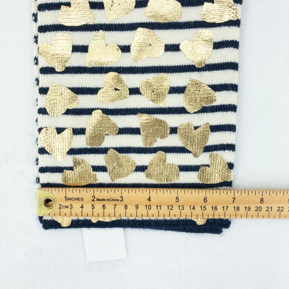 Crewcuts Wool‎ Blend Scarf Kids One Size Blue White Striped Gold Hearts New